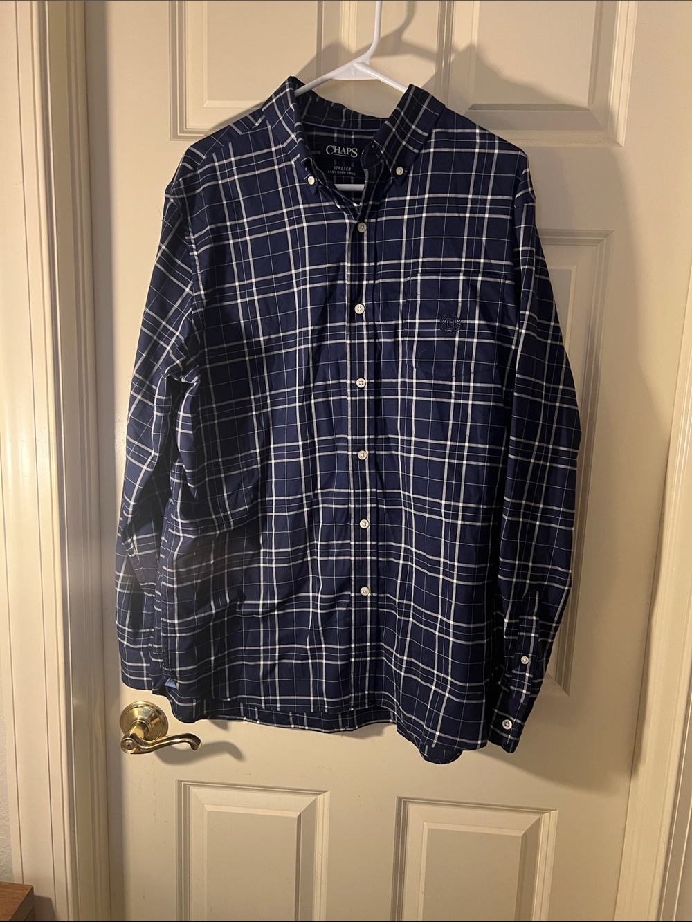 Chaps Navy and White Plaid Button-Down Shirt